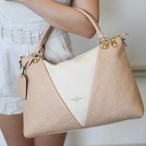 Louis Vuitton V Tote MM, Beige and White Empreinte Leather, Preowned in Dustbag